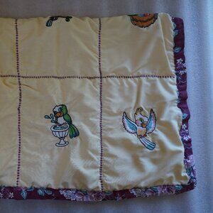 Vintage Baby Quilt "Parakeets" 29 x 30 (Birds, Blanket, Floral)